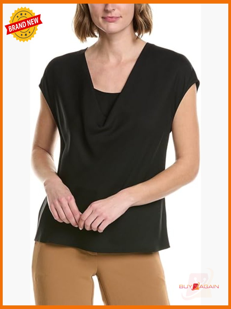 Cotton Blend Cowl Neck Cap Sleeve Blouse Regular Fit Long Length